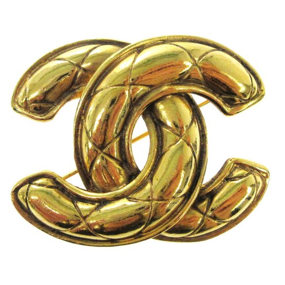 AUTHENTIC CHANEL CC Logos Quilted Brooch Pin Gold-Tone Accessories Vintage 1 - Picture 1 of 4